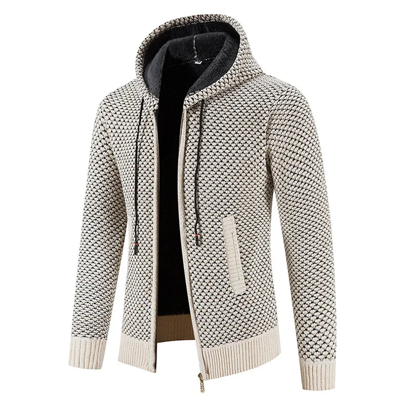 Herren Strickjacke – Fleecegefütterte Winterjacke mit Reißverschluss