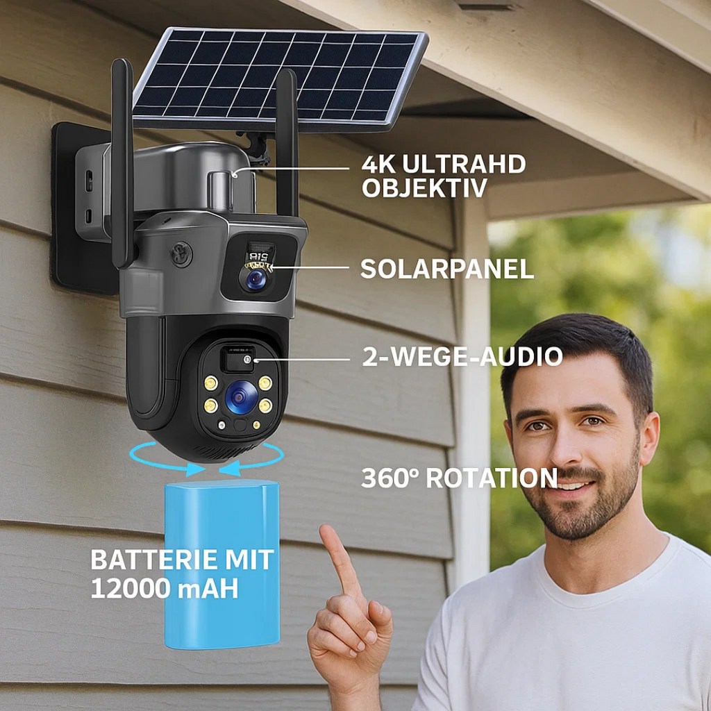 4K Sicherheitskamera mit Solarpanel