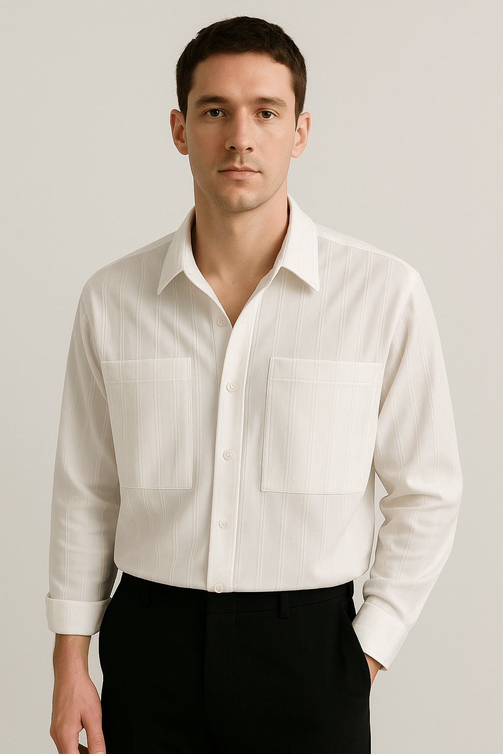Herren gestreiftes Langarmhemd | Lockere Passform